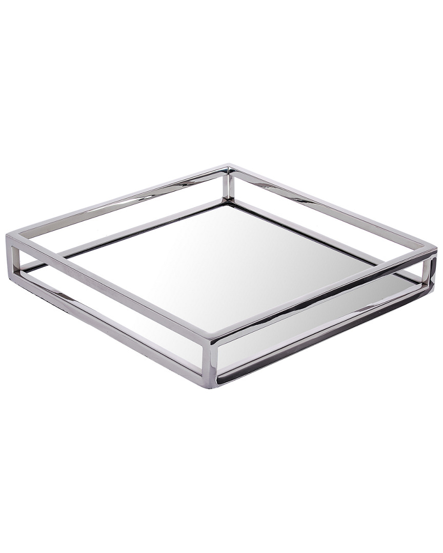 Classic Touch Square Tray With Mirror Base In Metallic