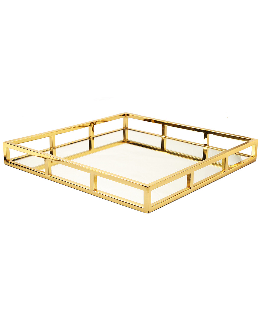 Classic Touch Square Mirror Tray With Gold Walls
