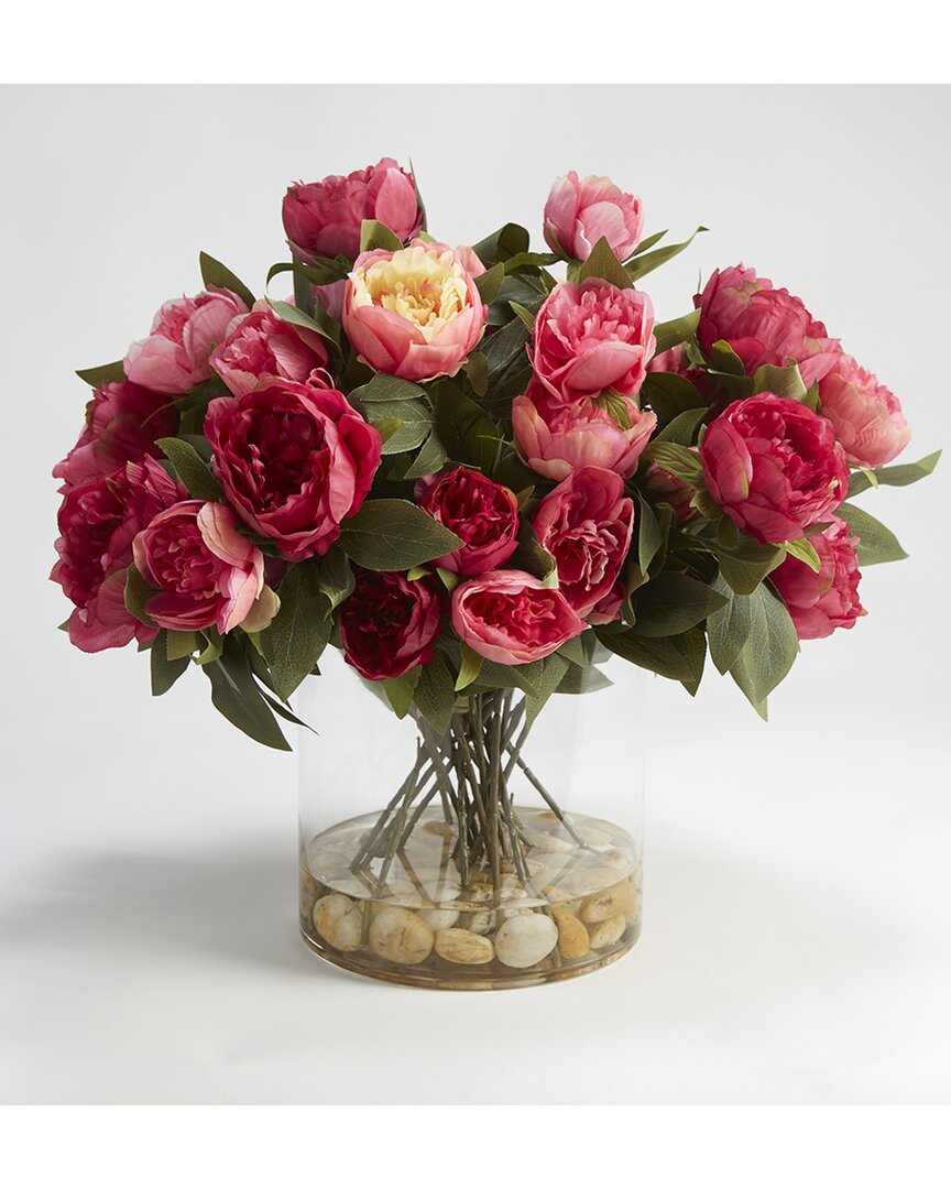 D&w Silks , Inc Pink And Burgundy Peonies In Round Glass Vase