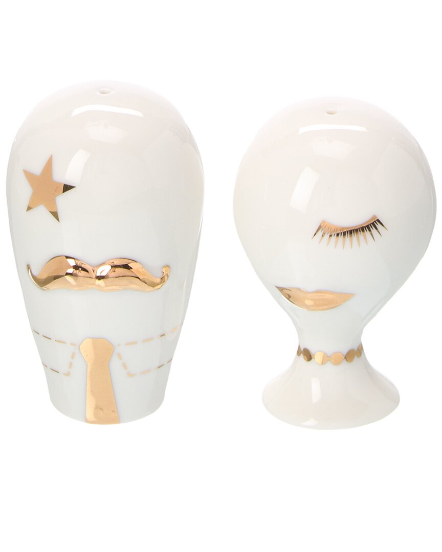 Jonathan Adler Gilded Mr. & Mrs. Muse Salt & Pepper In White
