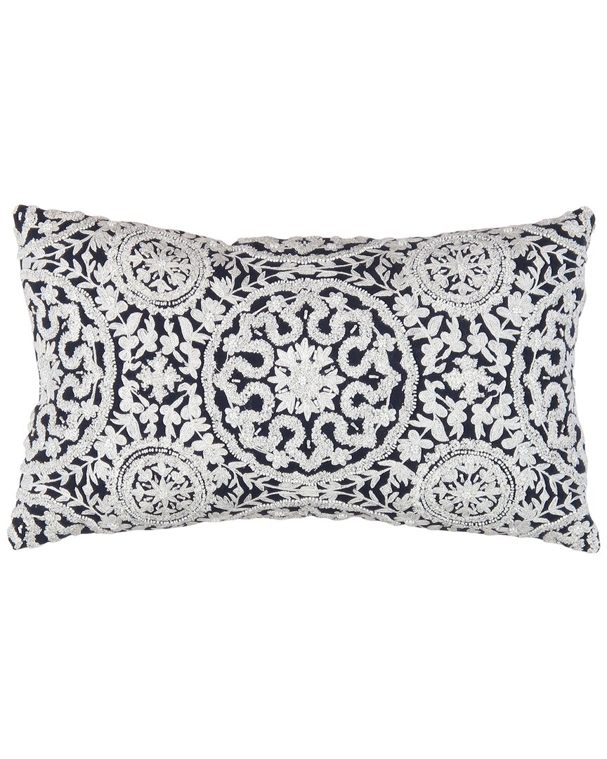Pasargad Home Naples Embroidered Pillow In Navy