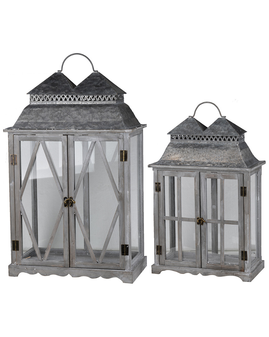 A And B Home Set Of 2 Silver Scape Lanterns Set Of 2 Silver Scape Lanterns