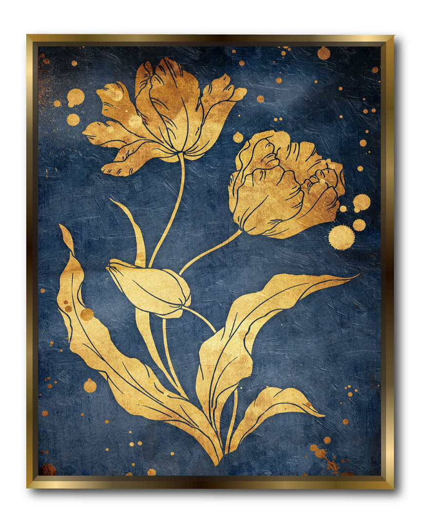 Courtside Market Wall Decor Floral Golden Blues Framed Stretched Canvas Wall Art
