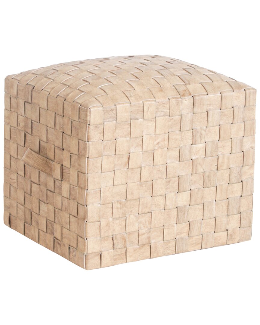 Peninsula Home Collection 21in Brooklyn Wheat Leather Cube In Beige