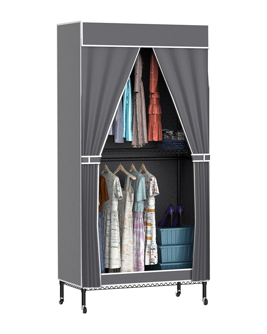Fresh Fab Finds 2-tier Portable Garment Rack With Wheels In Gray