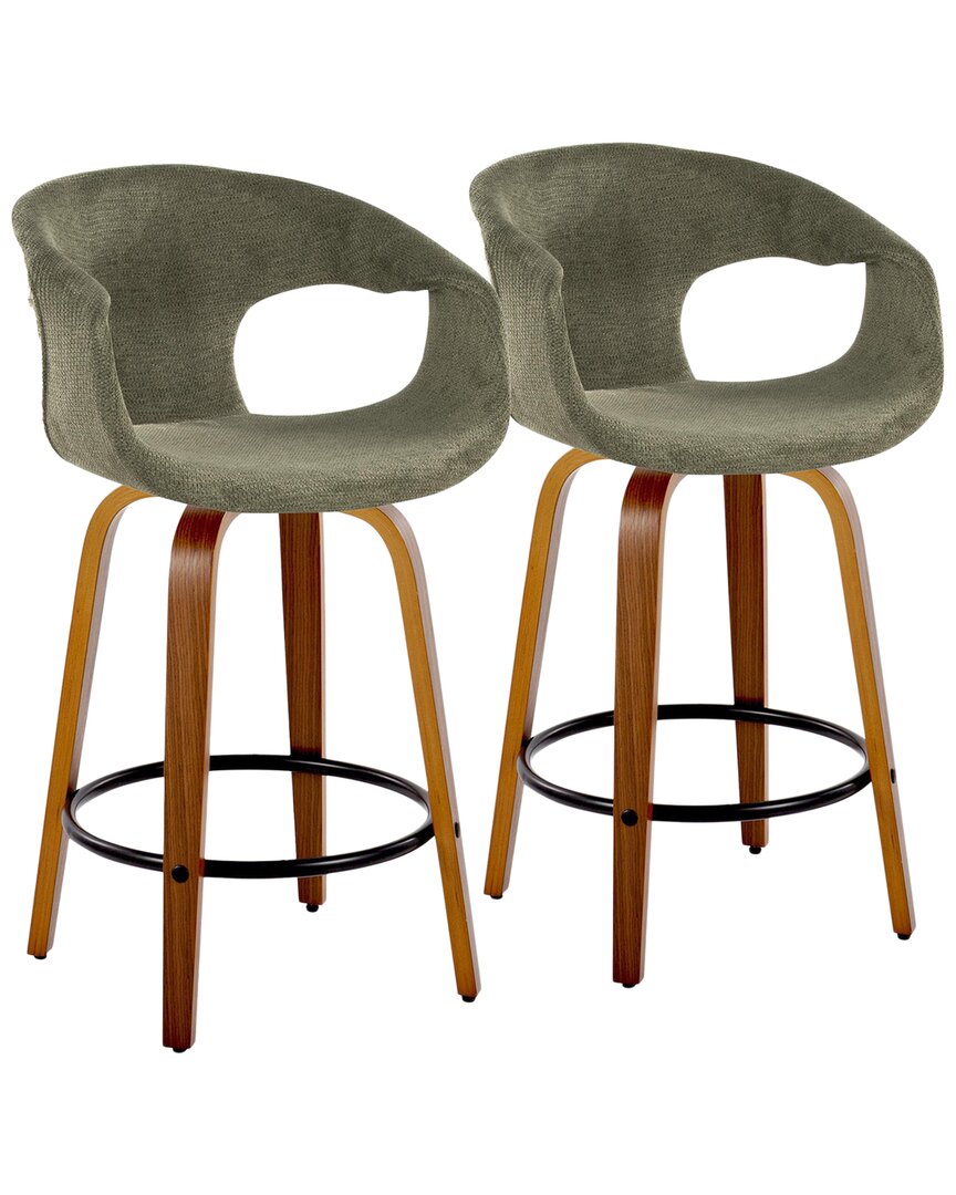 LUMISOURCE LUMISOURCE SET OF 2 CURVA 26IN MID-CENTURY MODERN FIXED-HEIGHT COUNTER SWIVEL STOOLS WITH FOOTREST