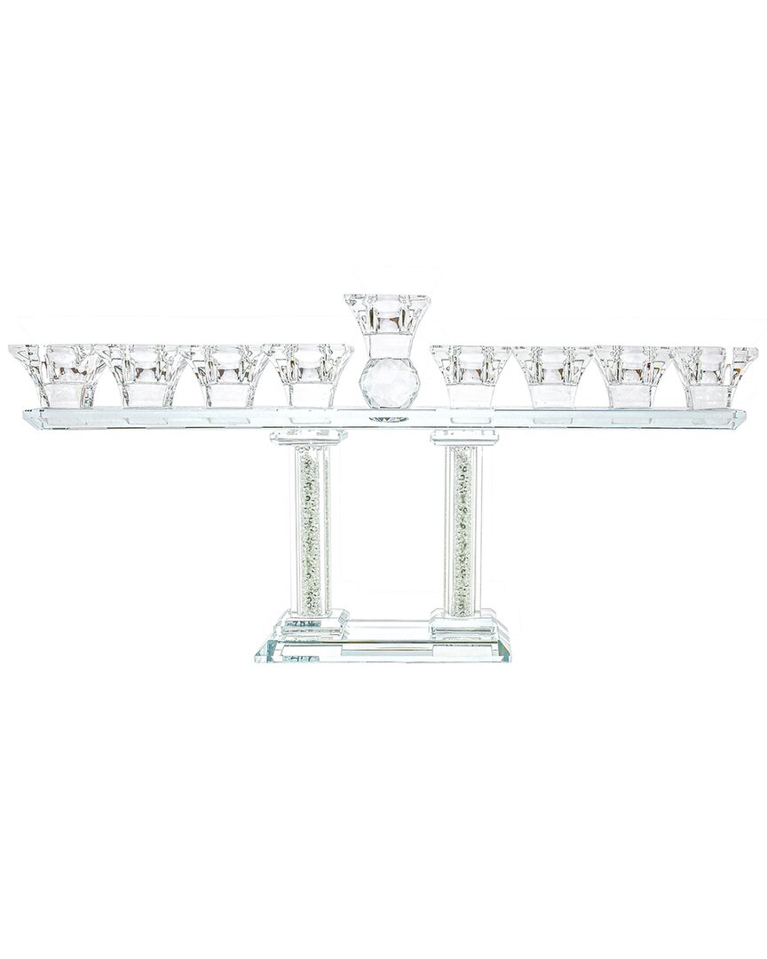 Noble Gift Crystal Menorah On Two Pillars With Gold And Silver Inner Gemstones In Clear