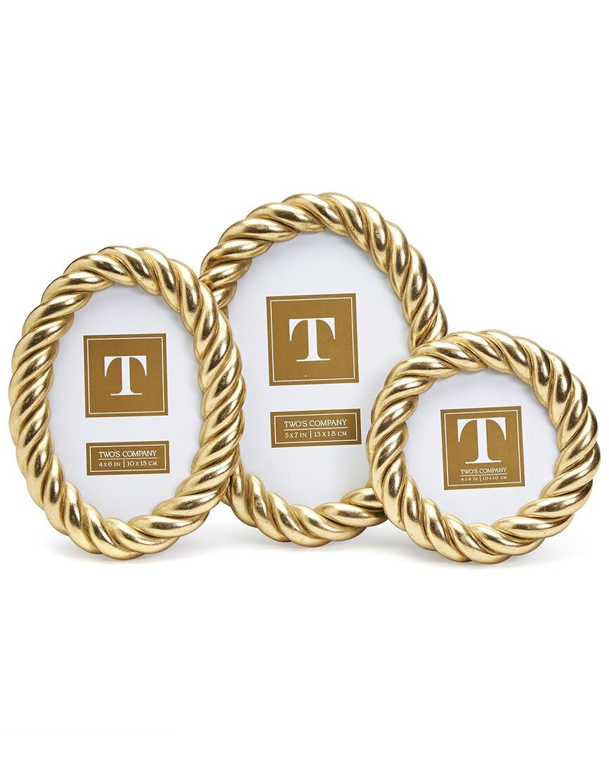 Two's Company Set Of 3 Gilded Rope Photo Frames In Gold