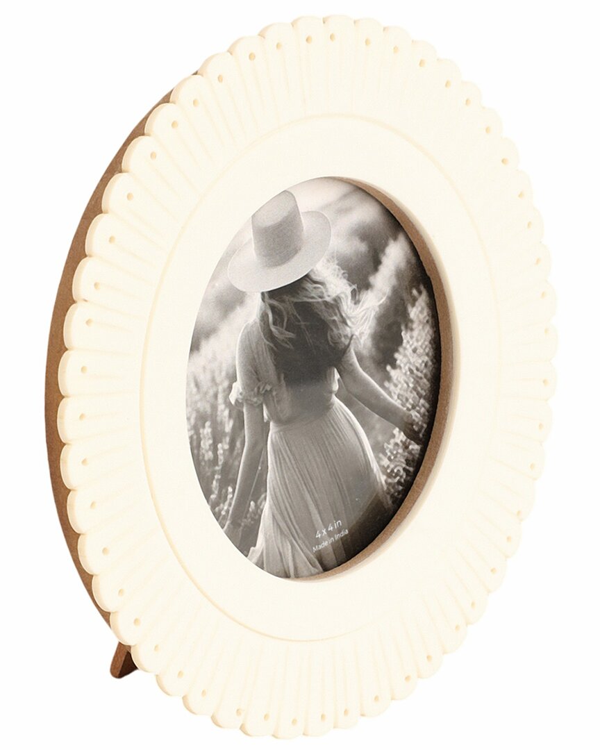 Sagebrook Home 4x4 Round Etched Petal Resin Photo Frame In Neutral