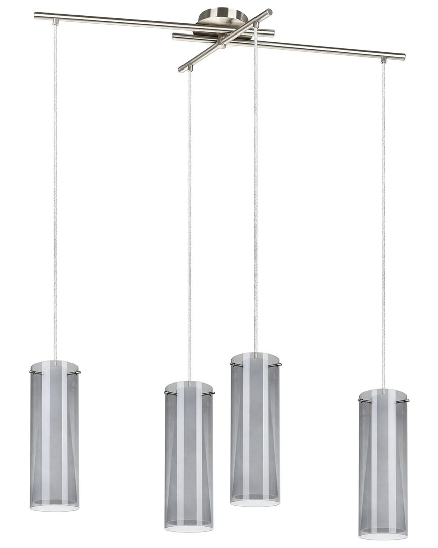 Eglo Pinto Nero 4 Light Linear Pendant With Matte Nickel Finish & White Glass Surrounded By Smoked G