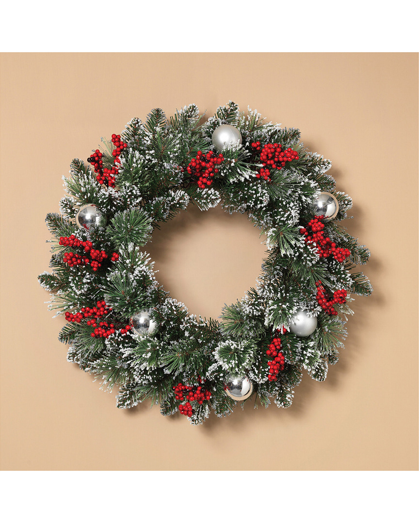 Gerson International 24in Mixed Snow And Glitter Pine Wreath