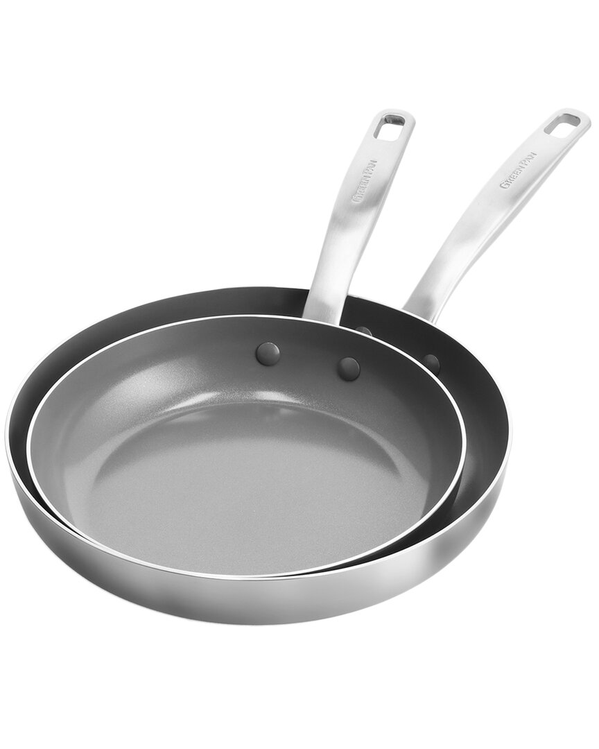 Shop Greenpan Chatham Stainless Steel Healthy Ceramic Nonstick 8” & 10” Frypan Set In Silver