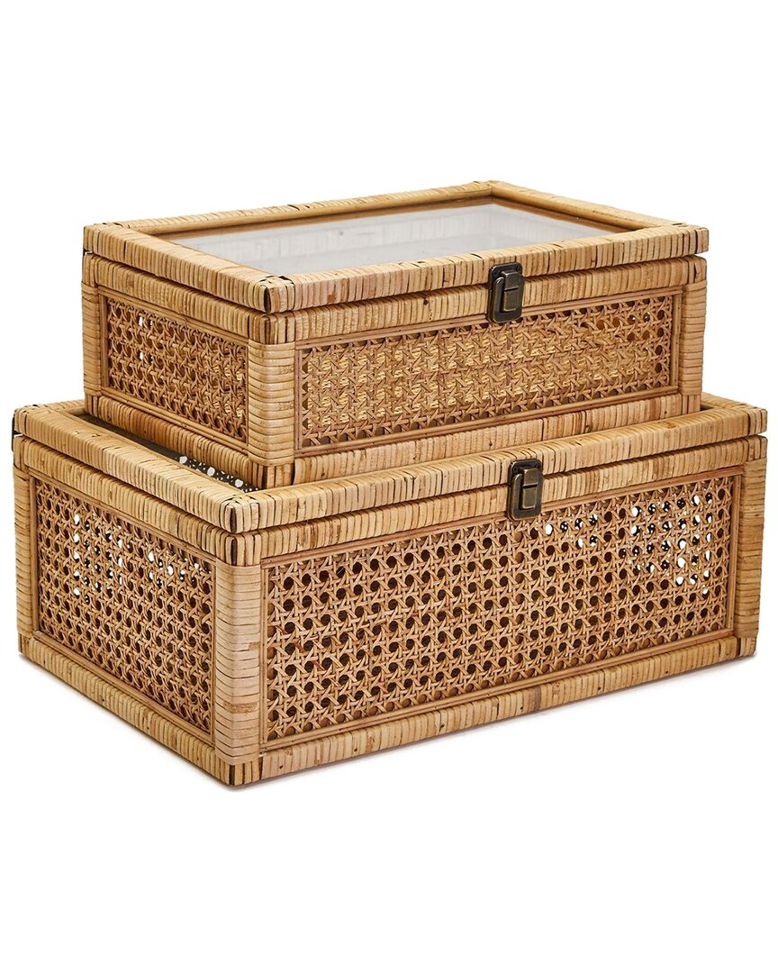 Two's Company Set Of 2 Rattan Storage Boxes In Beige