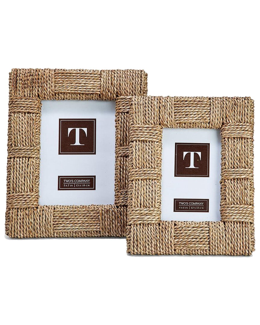 Two's Company Set Of 2 Sea Grass Photo Frames In Beige