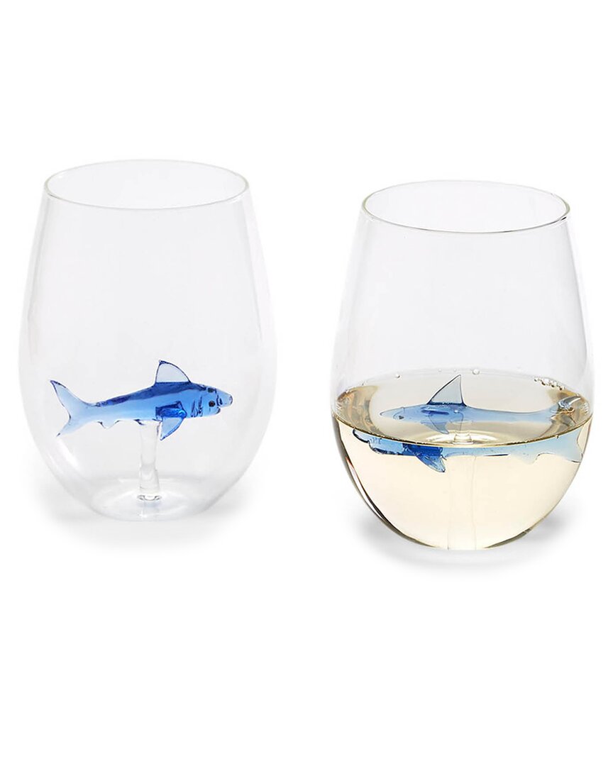 Two's Company Great White Shark Stemless Wine Glass In Multicolor