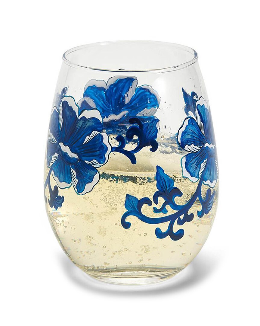 Two's Company Set Of 4 Chinoiserie Hand-painted Stemless Wine Glasses In Multicolor