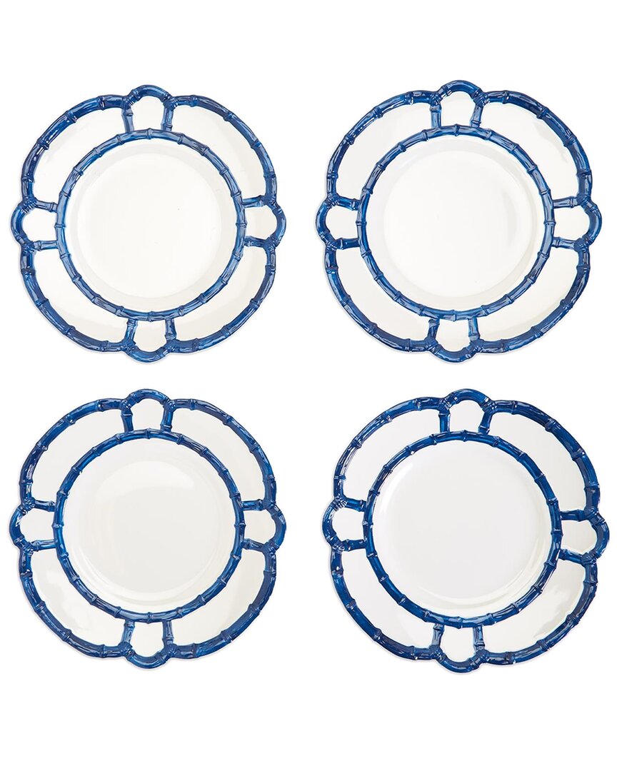 Two's Company Set Of 4 Bamboo Touch Dinner Plates In Blue