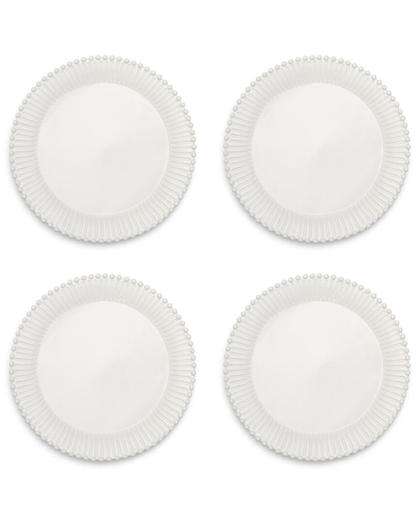 Two's Company Set Of 4 Heirloom Pearl Edge Dinner Plates In White