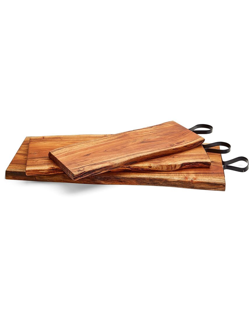Two's Company Set Of 3 Serving Boards With Handles In Beige