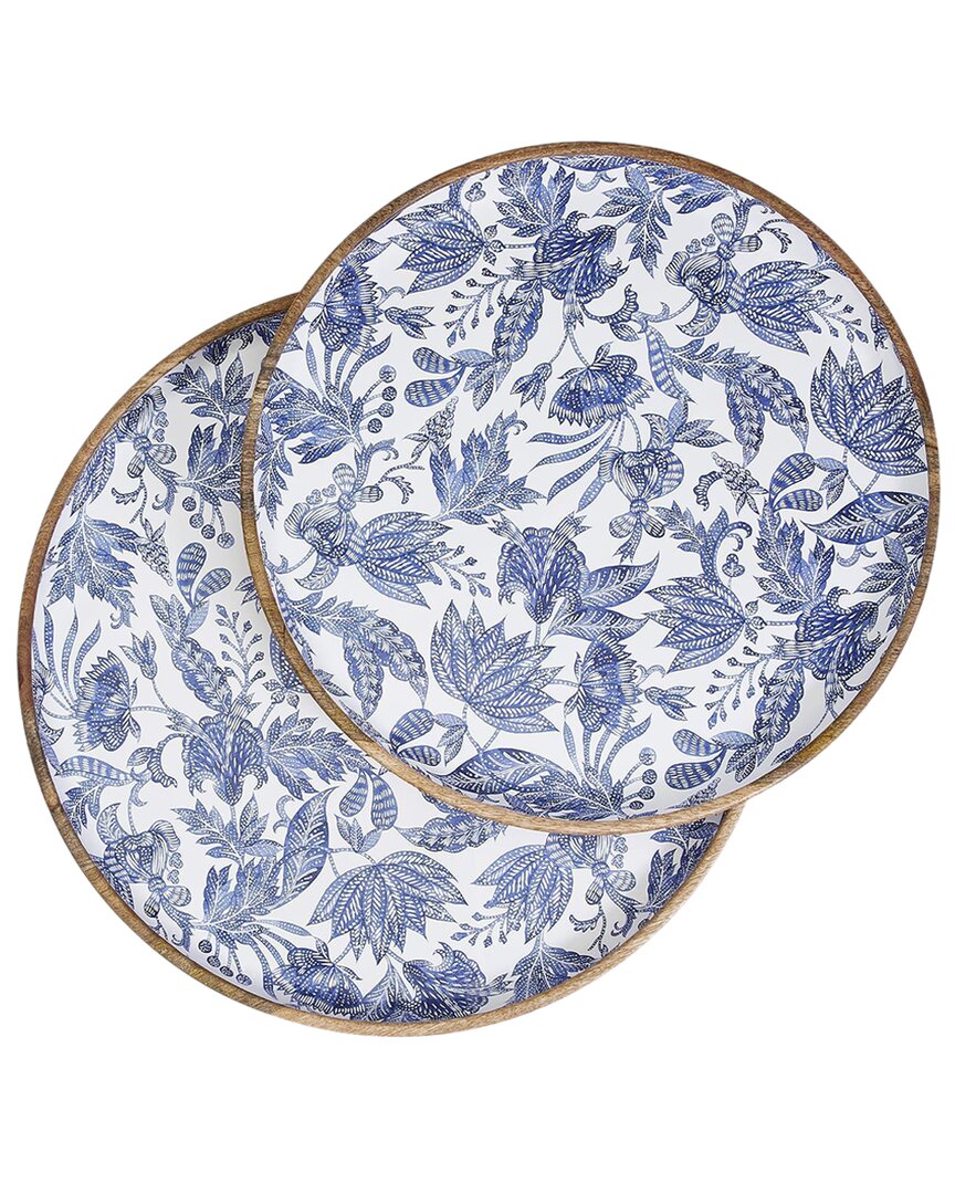 Two's Company Set Of 2 Batik Hand-crafted Round Trays In Blue