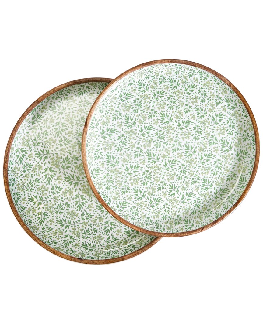 Two's Company Set Of 2 Countryside Hand-crafted Round Trays In Beige