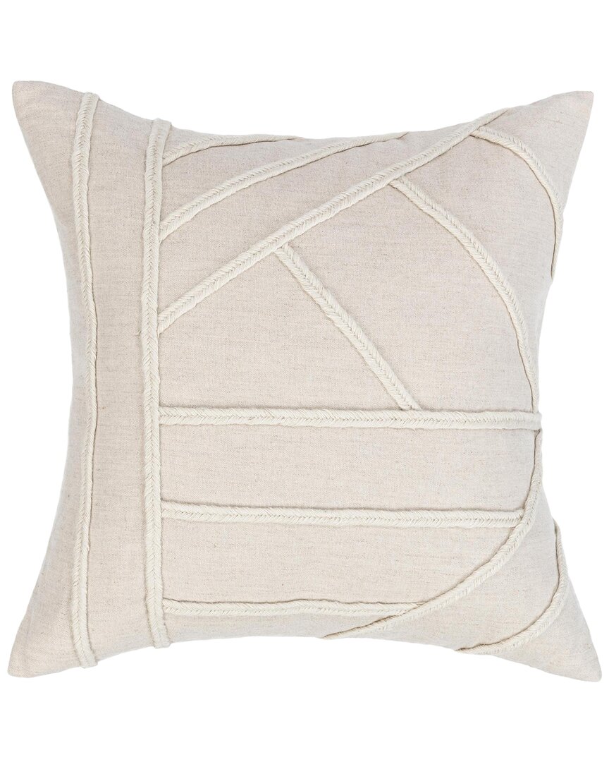 Classic Home Hand Appliqued Jute Rope Langdon Throw Pillow In White