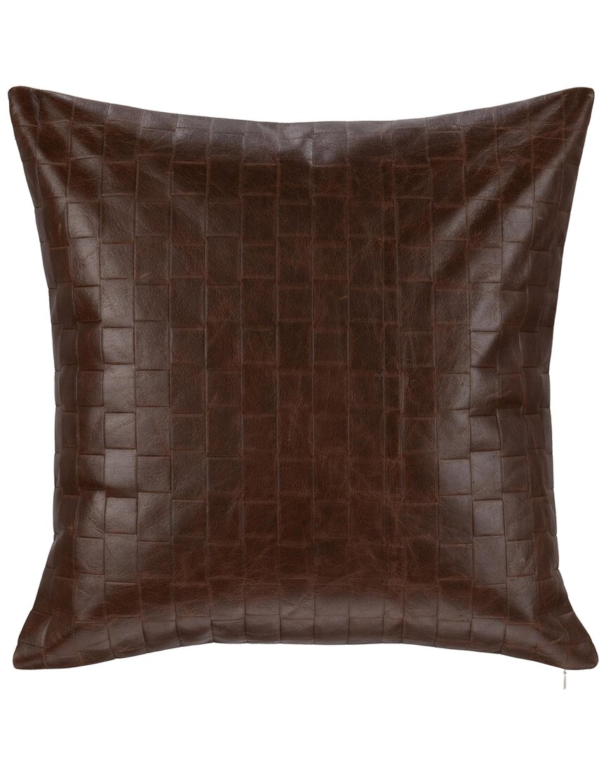 Classic Home Embossed Leather Basketweave Seston Genuine Leather Throw Pillow