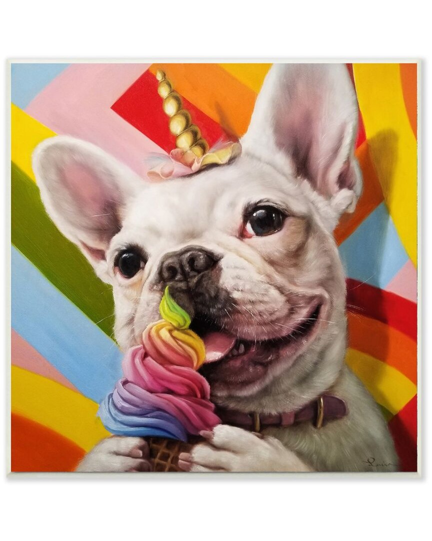 Stupell Rainbow French Bulldog Unicorn Ice Cream Colorful Wall Art In Multi