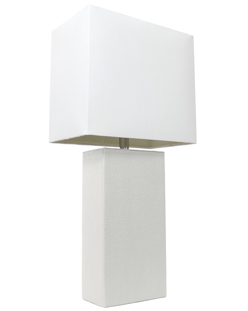 Lalia Home Lexington 21in Leather Base Modern Home Décor Bedside Table Lamp In White