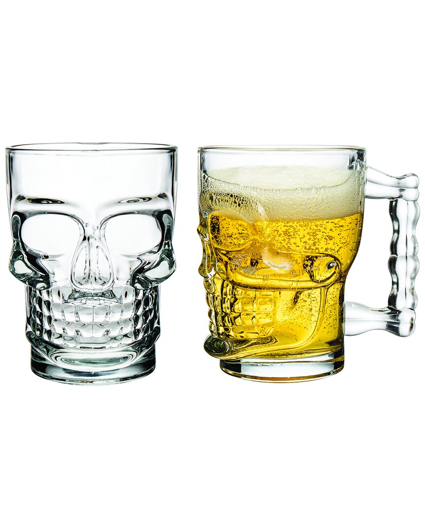 Godinger Set Of 2 Skullary Mugs In Clear