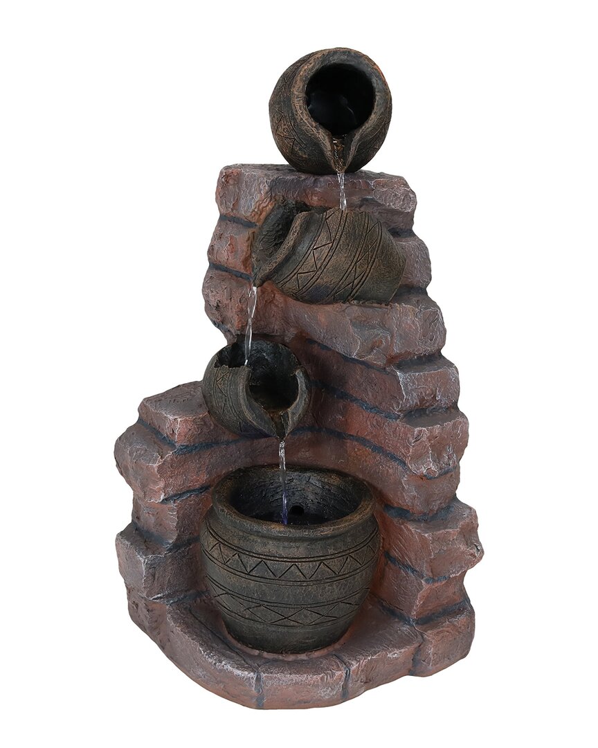 Sunnydaze Outdoor Polyresin Crumbling Bricks And Pots Solar Cascading Water Fountain With Led Lights And Batte In Multi