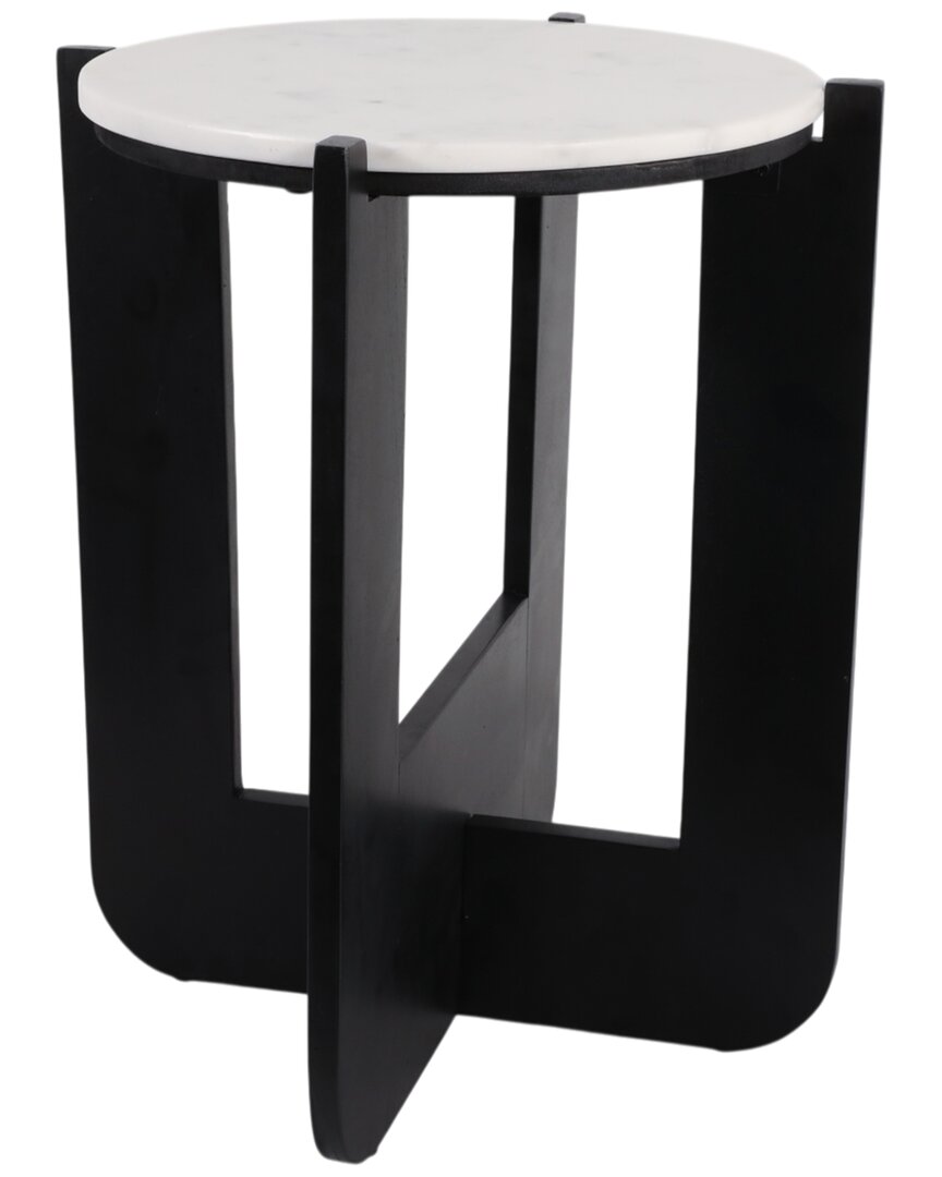 Sagebrook Home 19x16 Criss-cross Marble Top Accent Table,wht/blk In Black