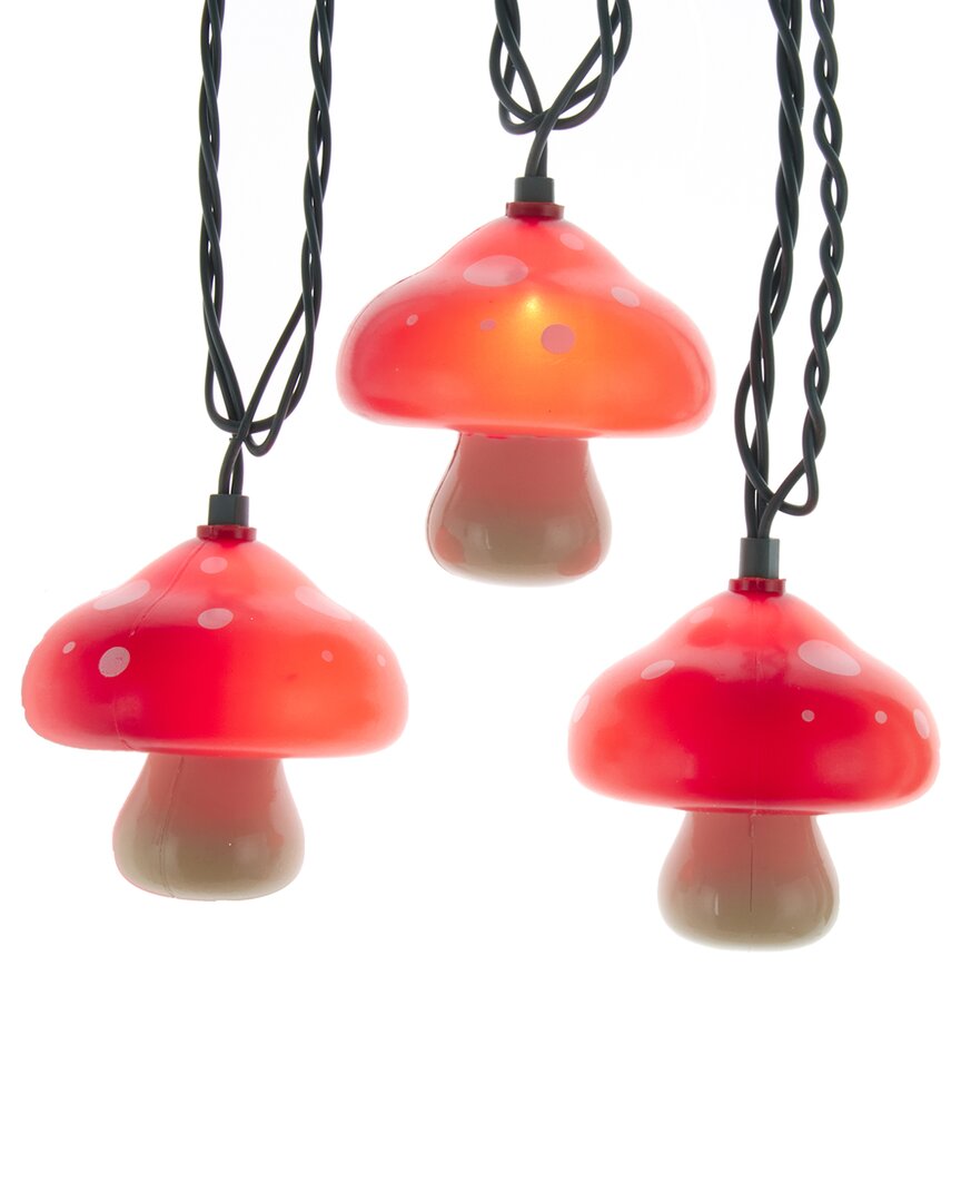 Kurt Adler 12ft Ul 10-light Mushroom Light Set With Green Wire In Red