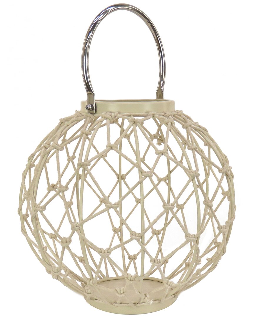 National Tree Company 12in Round Rope Weave Candle Lantern In Beige