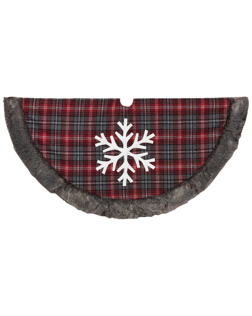 Gerson International 48in Buffalo Plaid Tree Skirt With Snowflake In Red