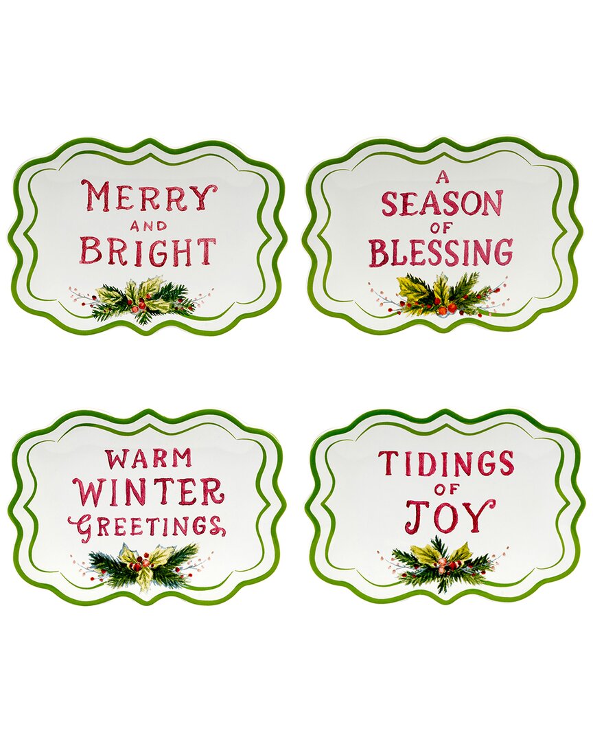 Certified International Snowman Greetings Canape Plates, Set Of 4