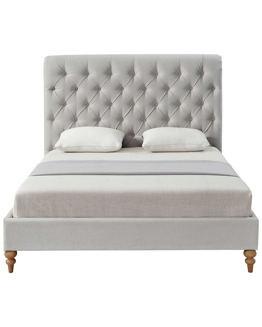 Shabby Chic Kailynn Bed Rolled Top Button Tufted In Grey