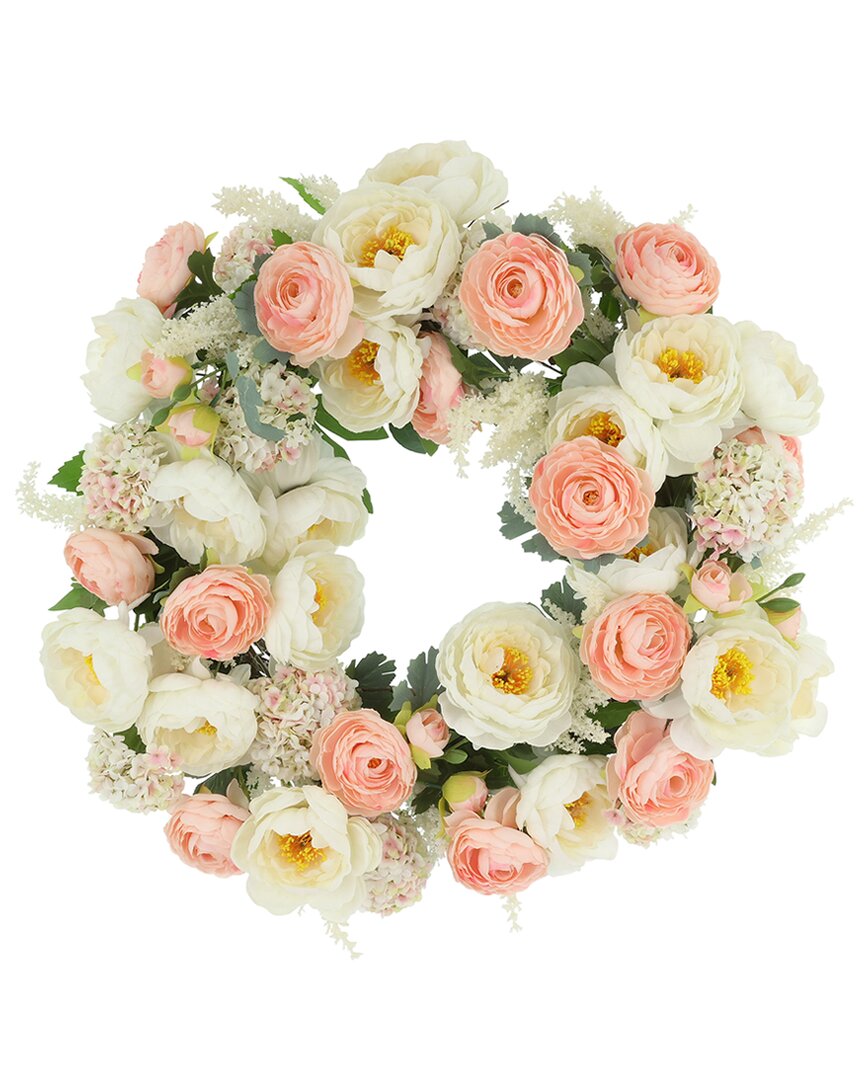 Creative Displays 24in Spring Wreath With Peonies & Ranunculus In Multi