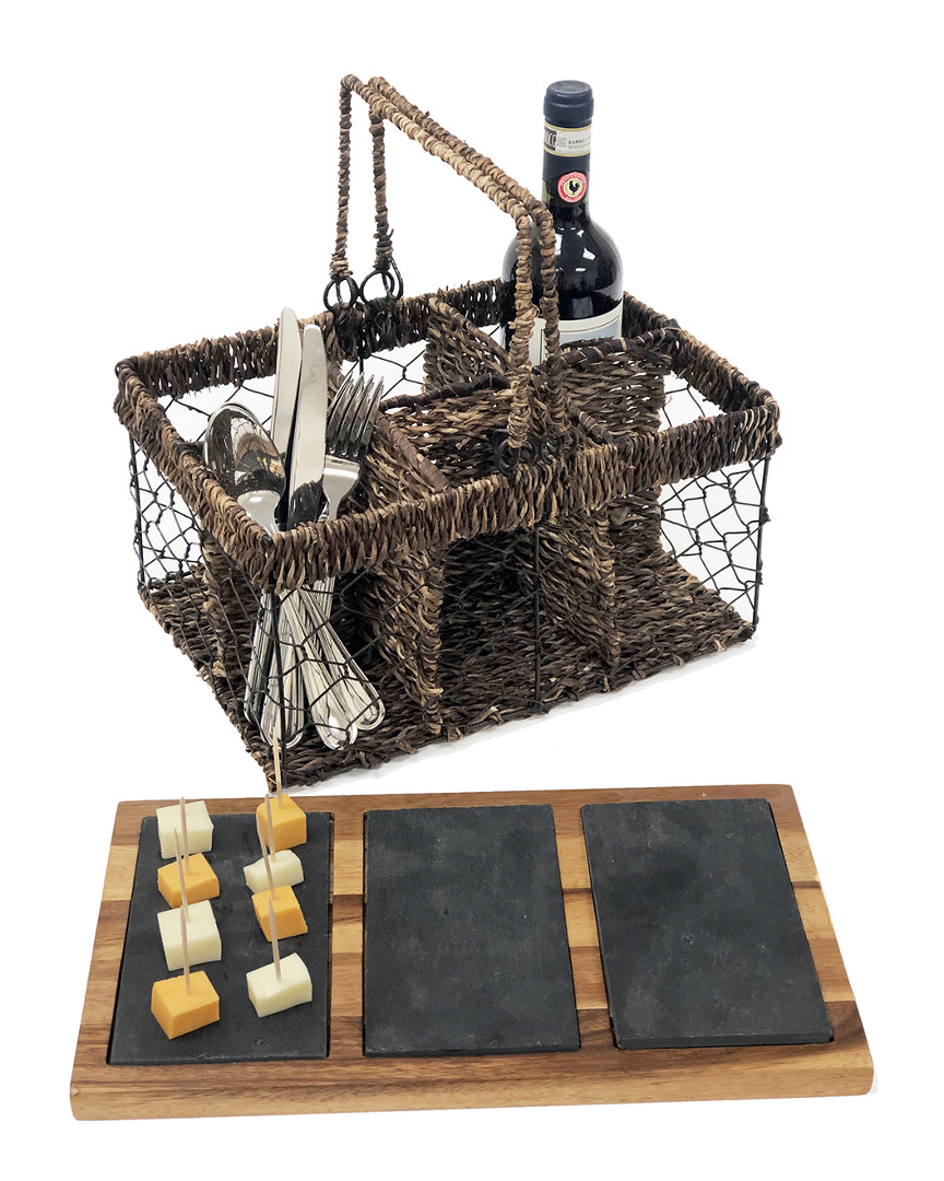 Woodard & Charles Slate Cheese Serving Tray With Wine Caddy