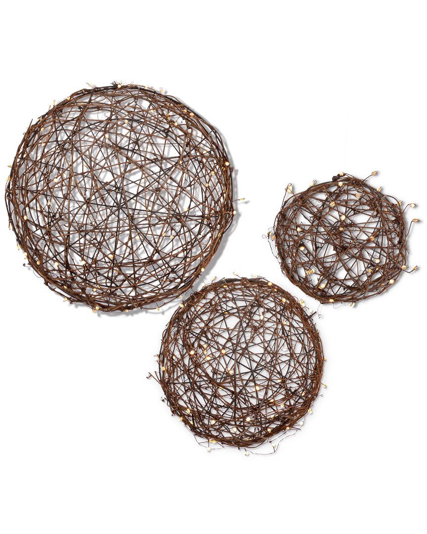 Gerson International Everlasting Glow Set Of 3 Vine Balls With Micro Led Lights In Brown