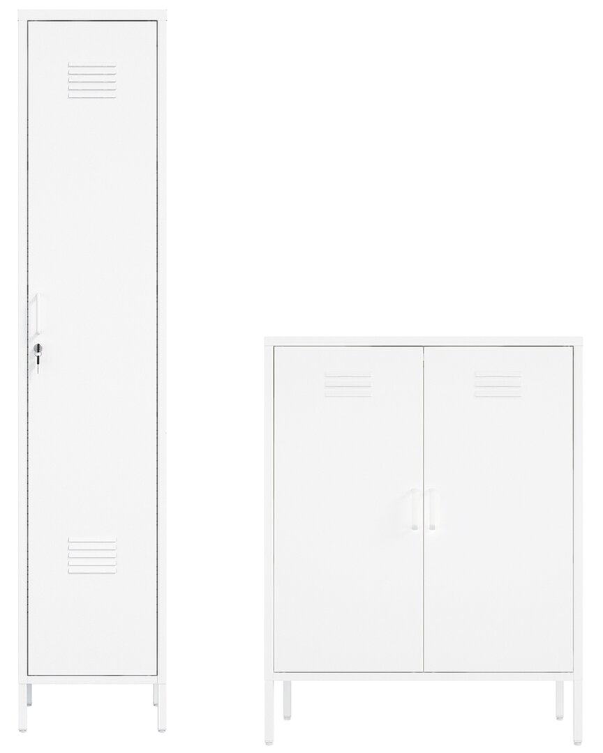 Manhattan Comfort 2pc Naomi Modern Accent Cabinet & Storage Cabinet With 8  Adjustable Shelves