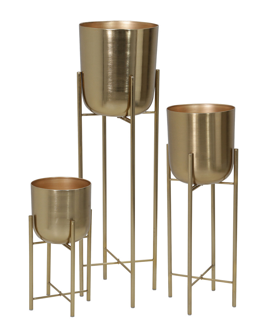 Sagebrook Home Set Of 3 Metal Planters In Gold