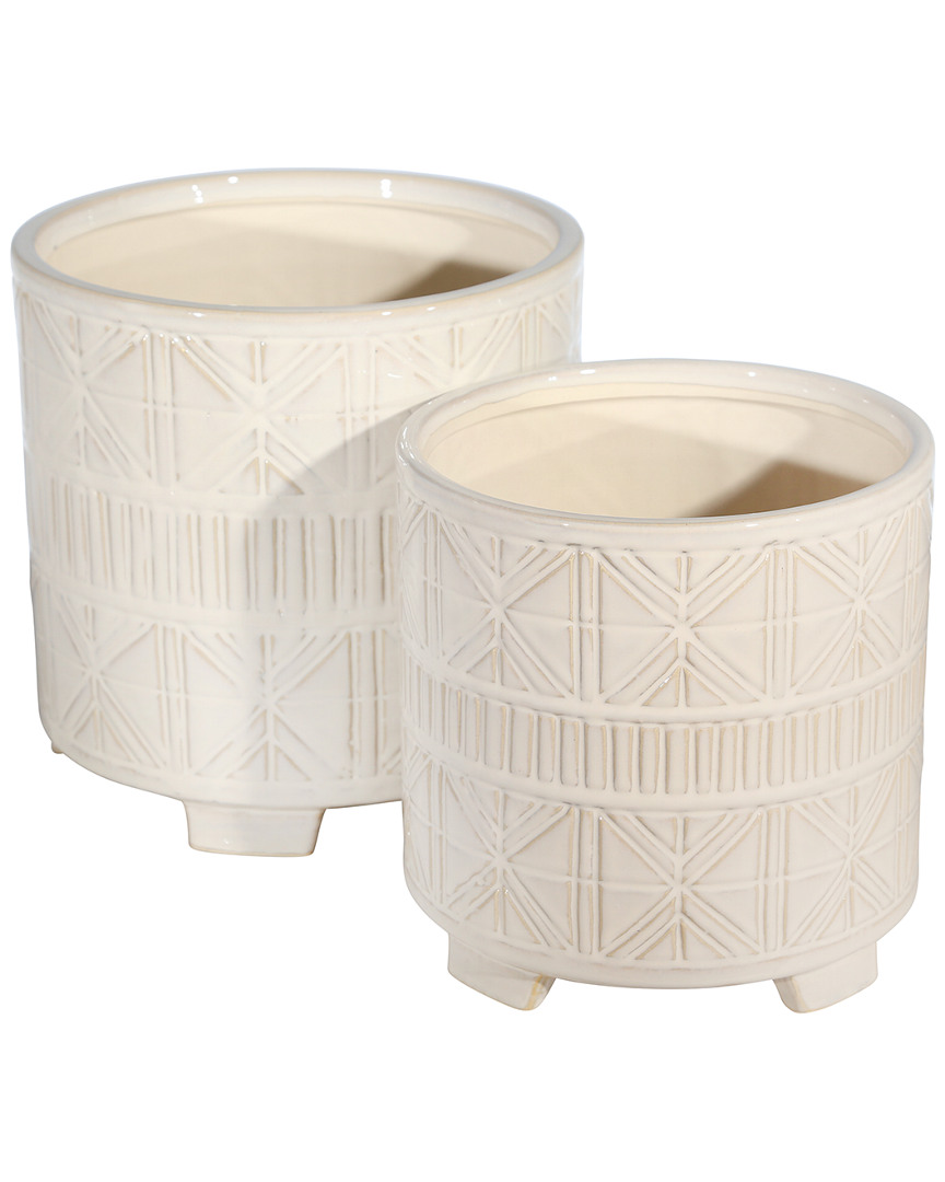 Sagebrook Home Ceramic Abstract Footed Planter Set In White