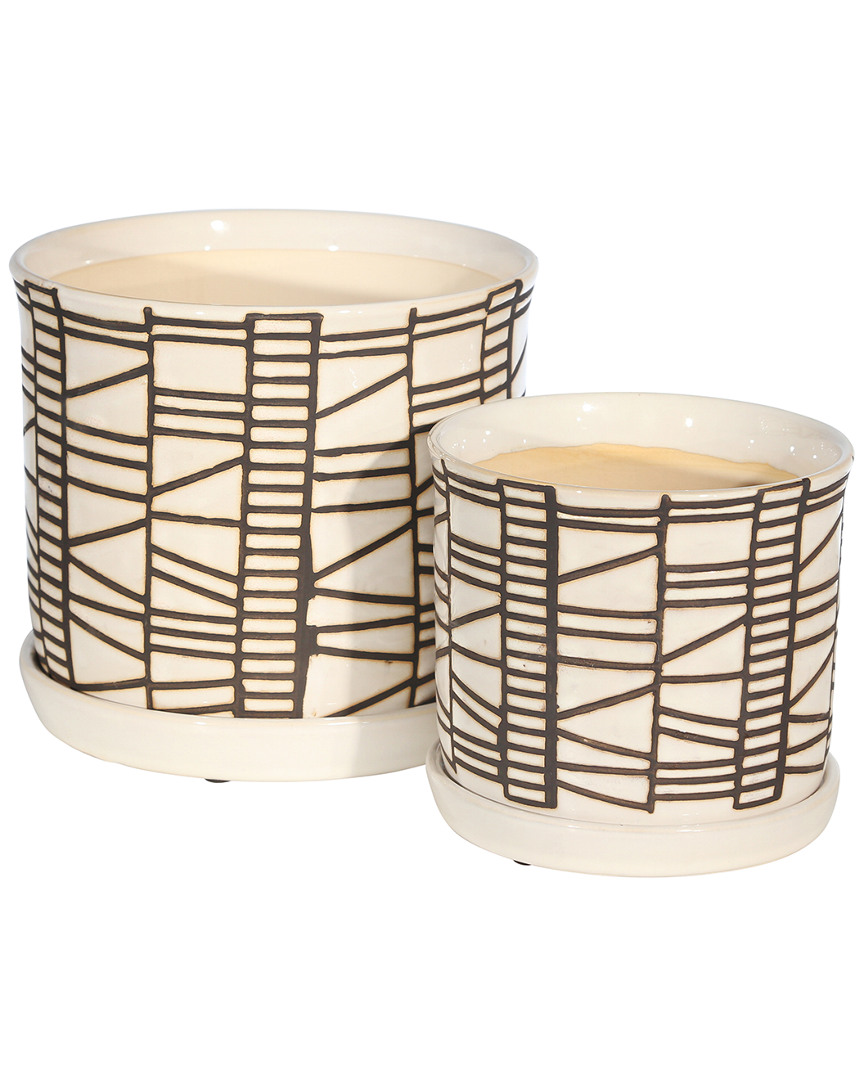 Sagebrook Home Ceramic Planter Set In Ivory