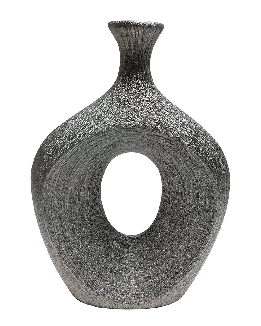 Sagebrook Home Beaded Oval Vase In Silver