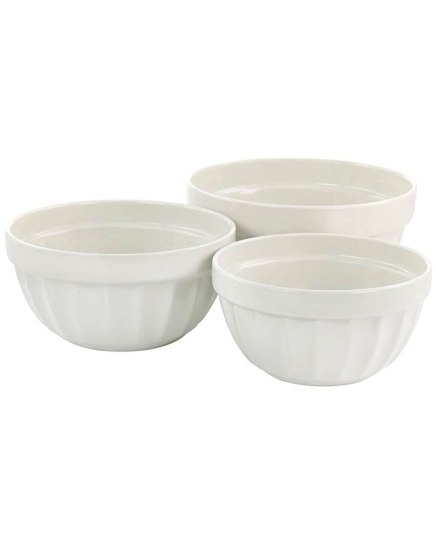 Martha Stewart Broadbrook 3pc Stoneware Mixing Bowl Set In White