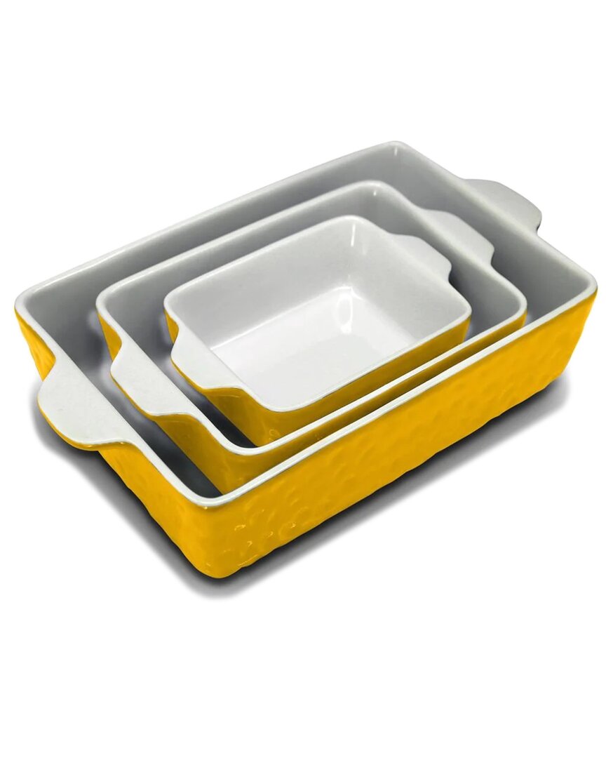 Nutrichef 3pc Rectangular Ceramic Bakeware Set Yellow