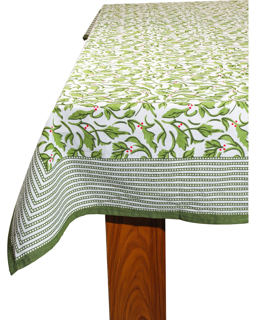 Tiramisu Evergreen Elegance Block Print Cotton Tablecloth In Green