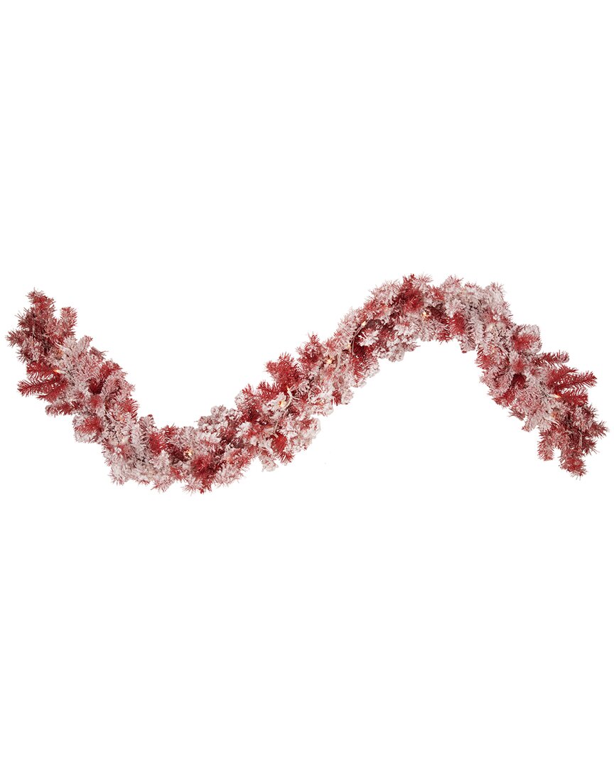 Northern Lights Northlight 9ft X 12in Pre-lit Flocked Red Pine Artificial Christmas Garland Clear Lights In Red