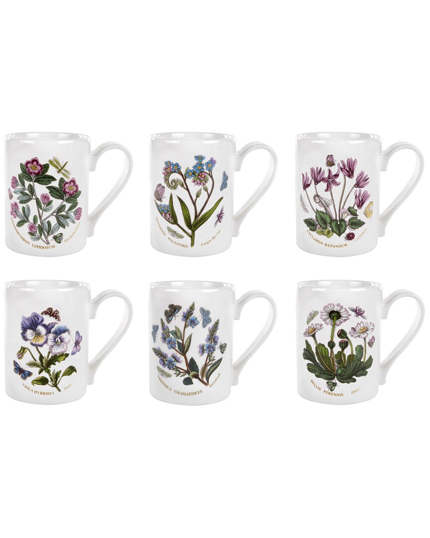 Portmeirion Botanic Garden Assorted Motifs Tankard-coffee Mugs, Set Of 6 In Beige